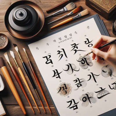 한지를 이용한 필기 연습과 붓글씨