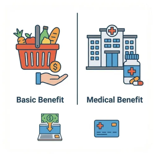 1인가구 지원금 신청방법: 소득인정액 82만원 이하 생계급여와 102만원 이하 의료급여의 차이 및 신청 체크리스트를 시각적으로 전달하며&amp;#44; 블로그의 저소득 1인가구 복지 혜택과 관련된 내용을 설명함 