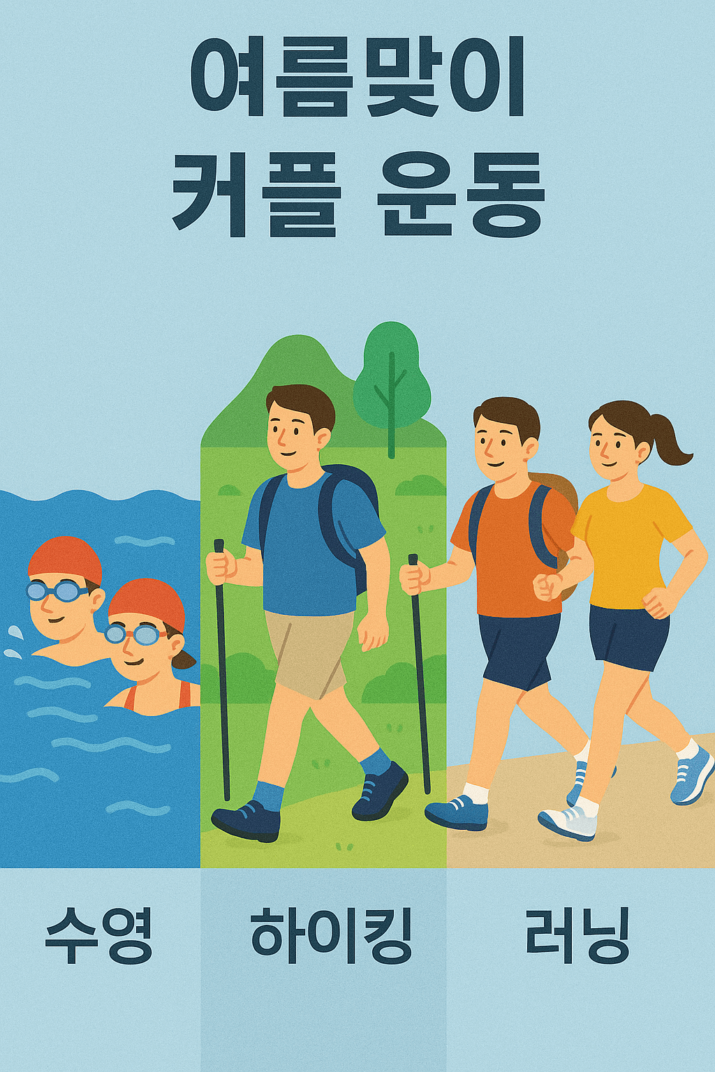 여름맞이 커플 운동 (수영, 하이킹, 러닝)