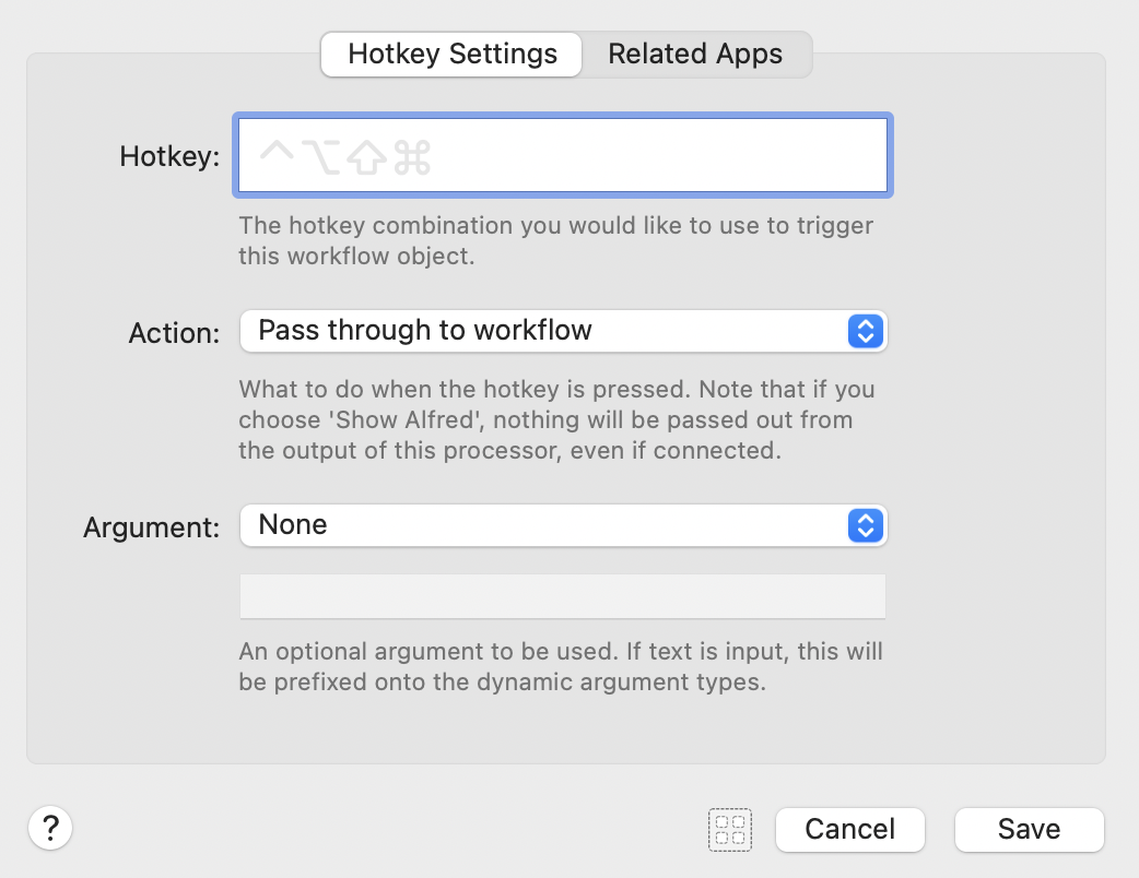 알프레드 워크플로우 핫키 트리거 쿼리