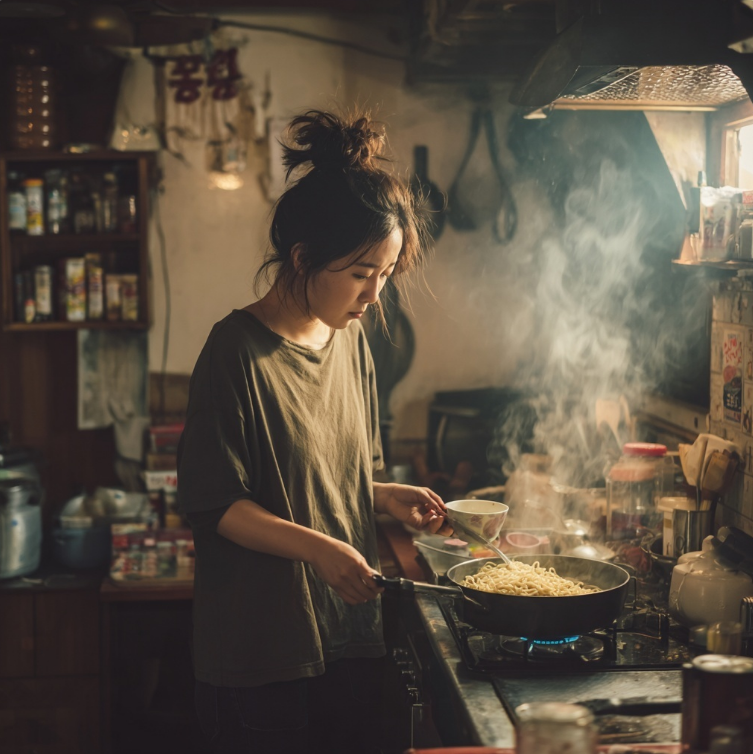 밤에 끓이는 라면