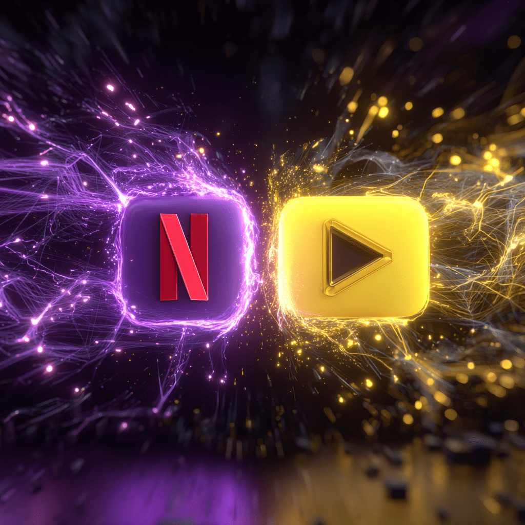 AI 시대를 배경으로 스트리밍 시장에서 경쟁하는 넷플릭스와 유튜브