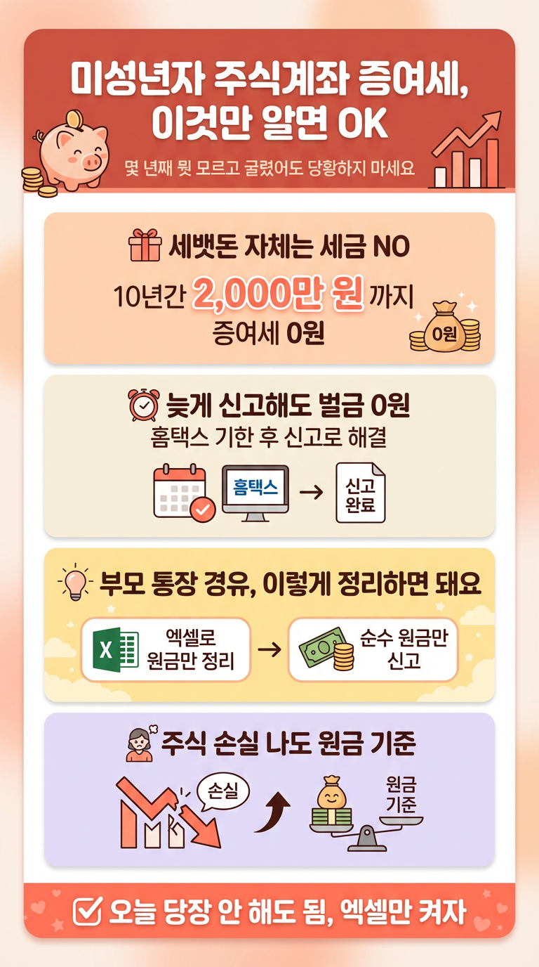 미성년자 자녀 주식 계좌 관리 시 홈택스 증여세 신고