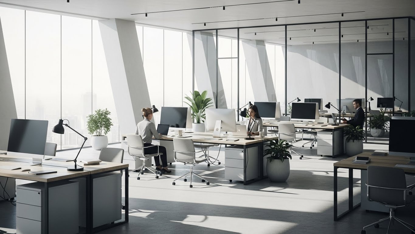 전 세계 어디에서나 내 사무실이 될 수 있는 쾌적하고 현대적인 가상 협업 공간의 모습