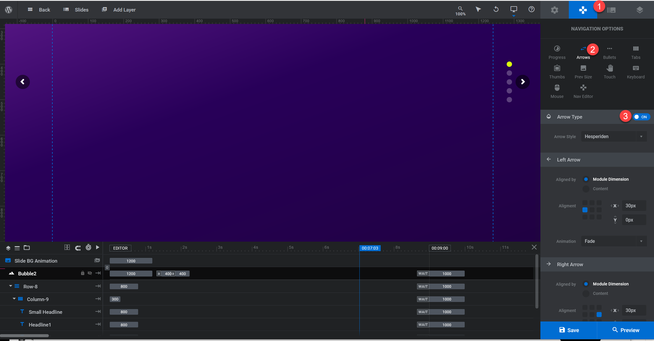 워드프레스 Slider Revolution 화살표 내비게이션 설정하기