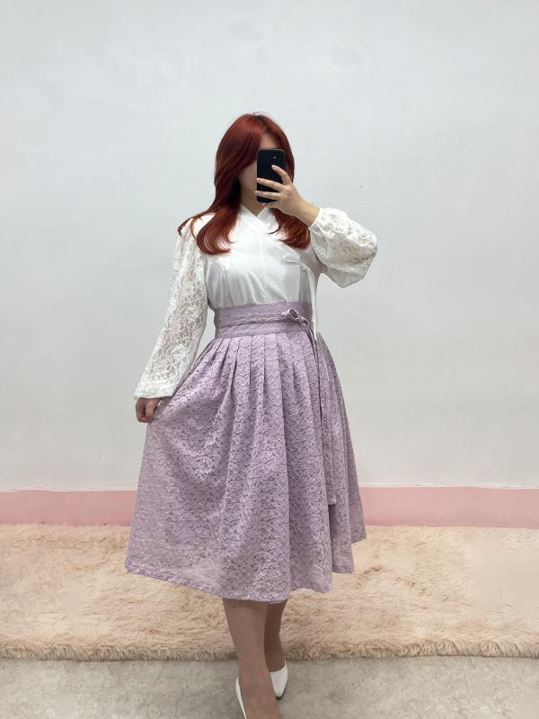 수수한 연보라 레이스 롱 허리치마 생활한복 수수한 한복