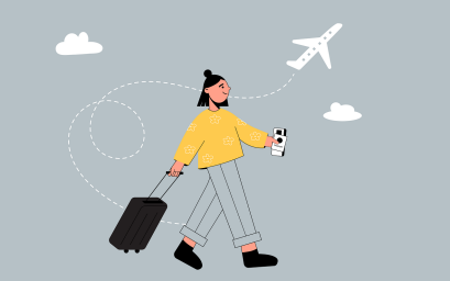 여행 여성 비행기 티켓