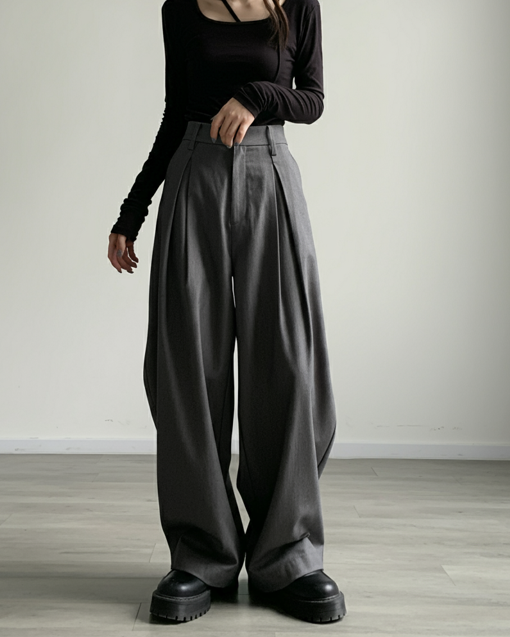 와이드 슬랙스에 부츠