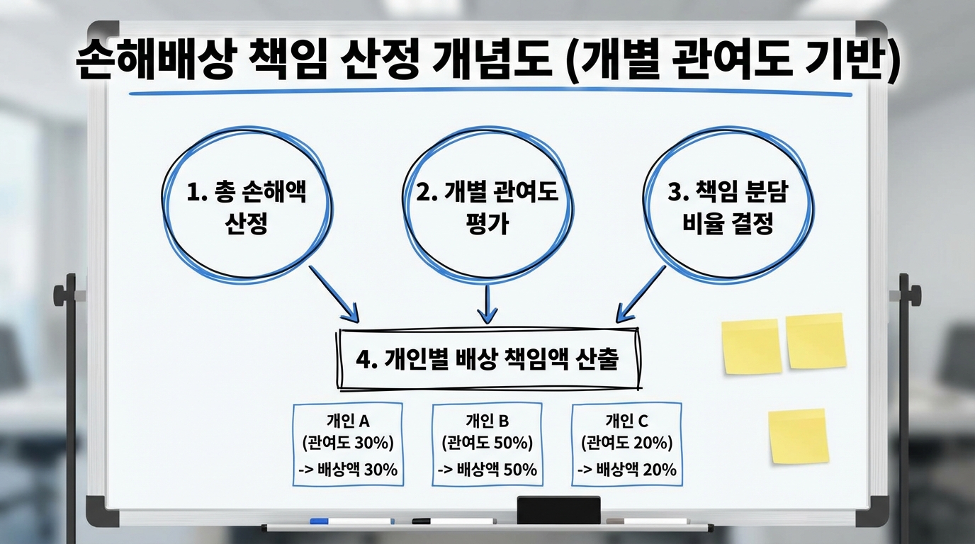 개별 가담 정도에 따른 손해배상 책임 산정 개념도