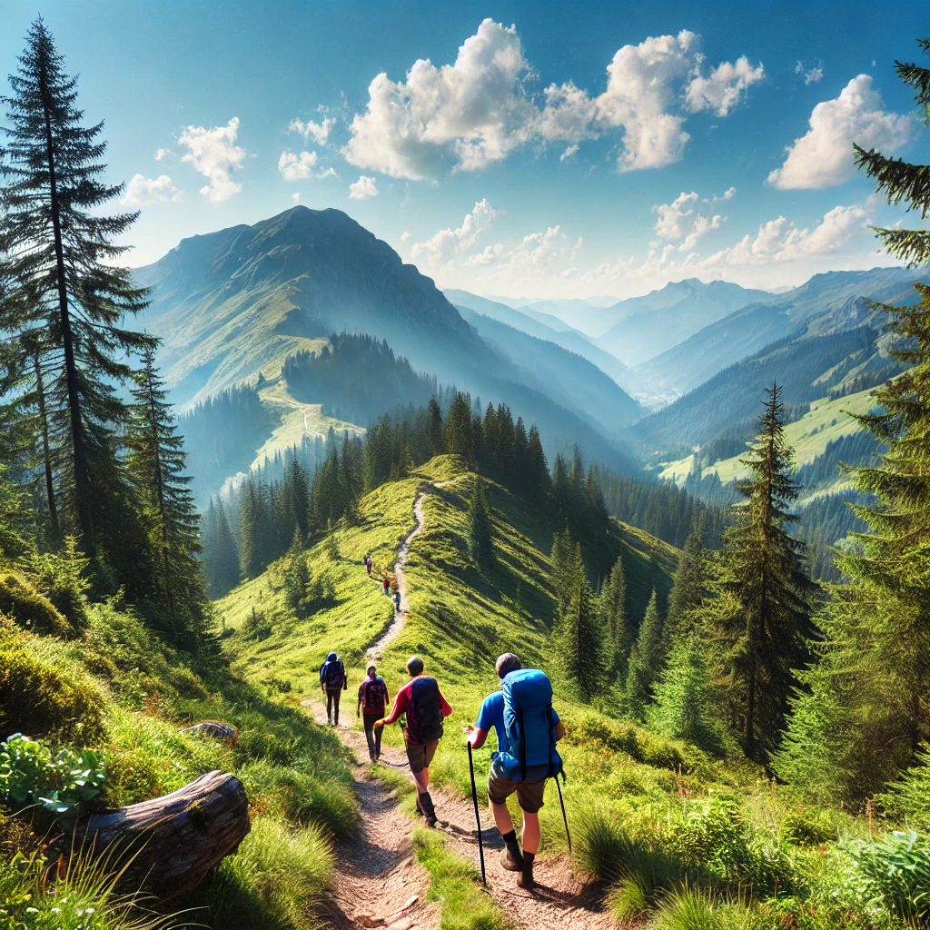 등산하고 있는 사람들의 모습