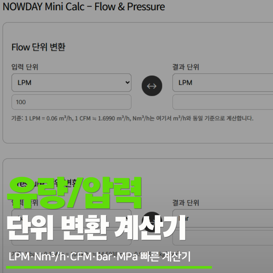 실무 엔지니어용 빠른 유량&middot;압력 변환 계산기 (CFM &harr; LPM / bar &harr; MPa)