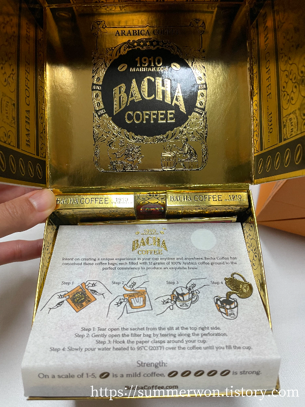 바샤커피 드립백 박스 안쪽 면