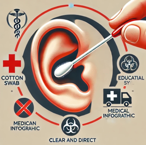 잘못된 귀지 제거 경고 &ndash; 면봉을 깊게 찌르는 경고 이미지
