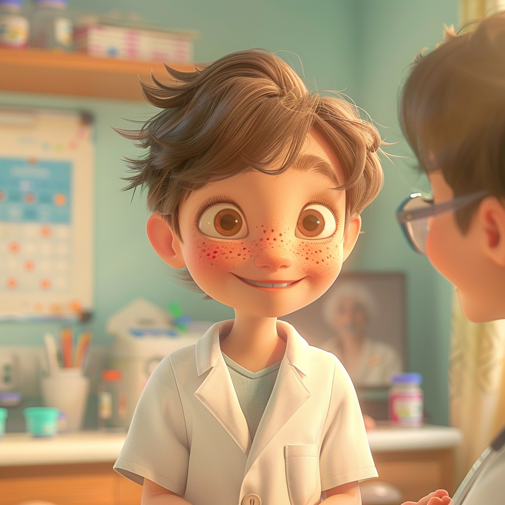 수두로 질료받는 어린이 픽사형 일러스트