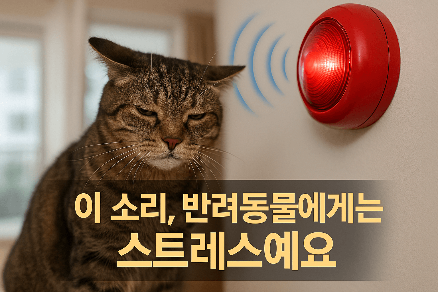 아파트 화재 경보기 소리에 놀란 반려묘의 모습