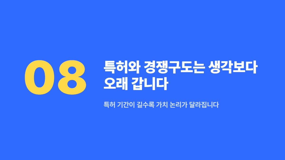 특허와 경쟁구도는 생각보다 오래 갑니다 — 특허 기간이 길수록 가치 논리가 달라집니다