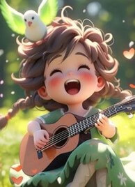 시험에-합격하고-룰라랄라-기타치고-웃으며-노래하는-소녀