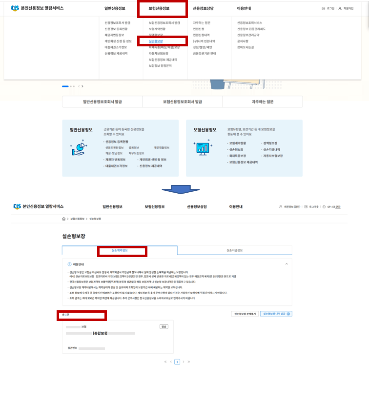 크레딧포유-실손형보장-조회-방법