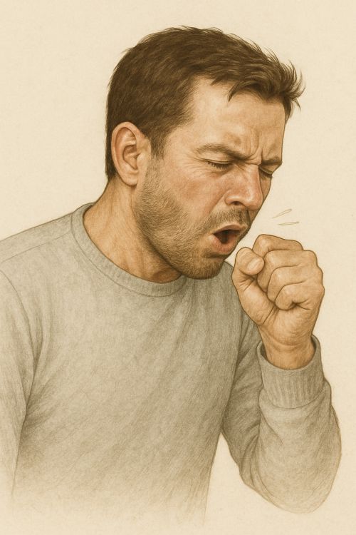 마른 기침을 하는 남성