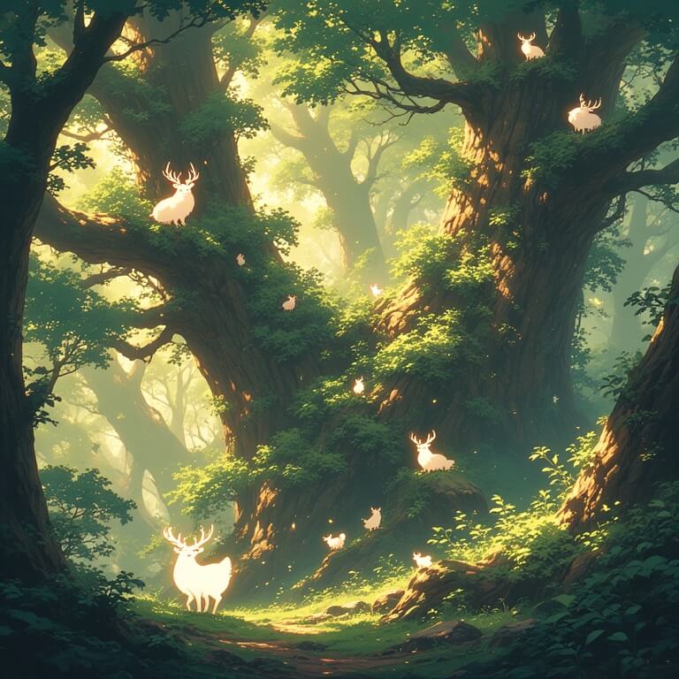 원령공주 속 신과 정령을 나타낸 일러스트