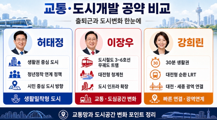 2026 대전시장 후보 공약 비교 허태정 이장우 강희린 핵심정리