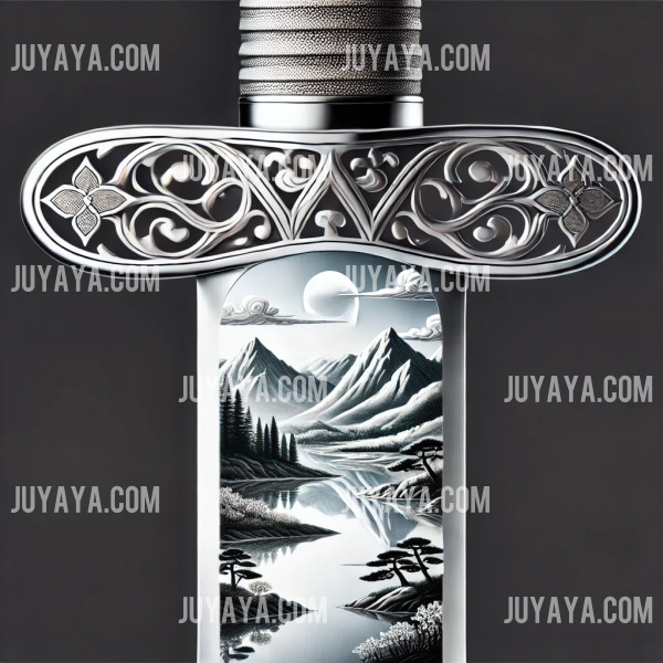 거궐의 칼날에 반사된 강과 산, 나무 등 한국 자연의 아름다움