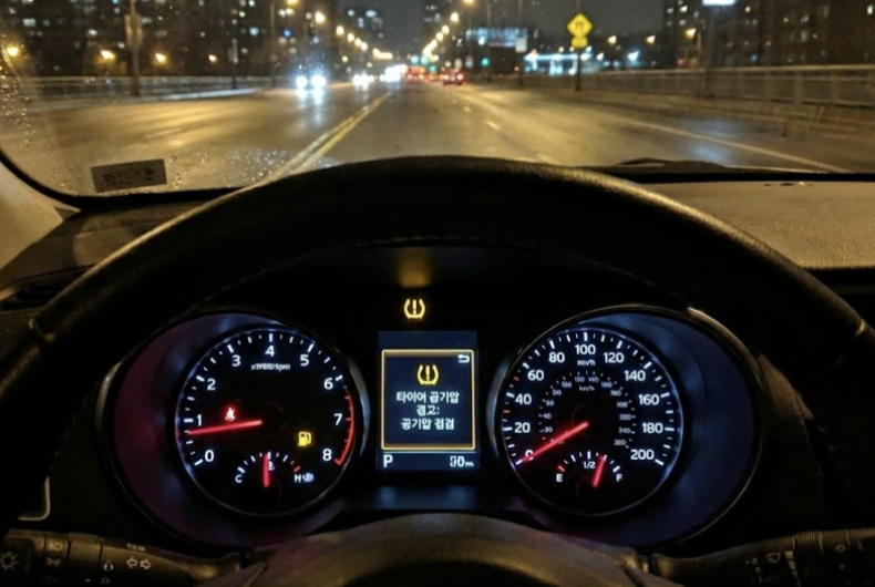공기압 경고가 뜬 계기판