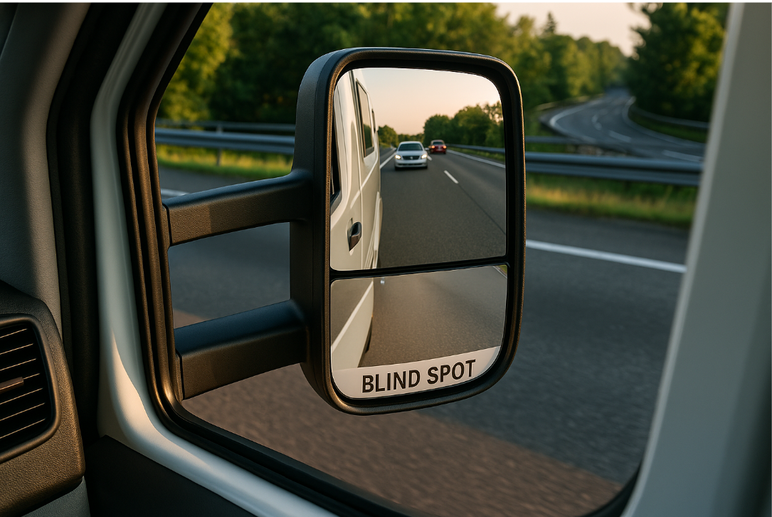 캠핑카 사이드미러에서 보이는 사각지대 이미지