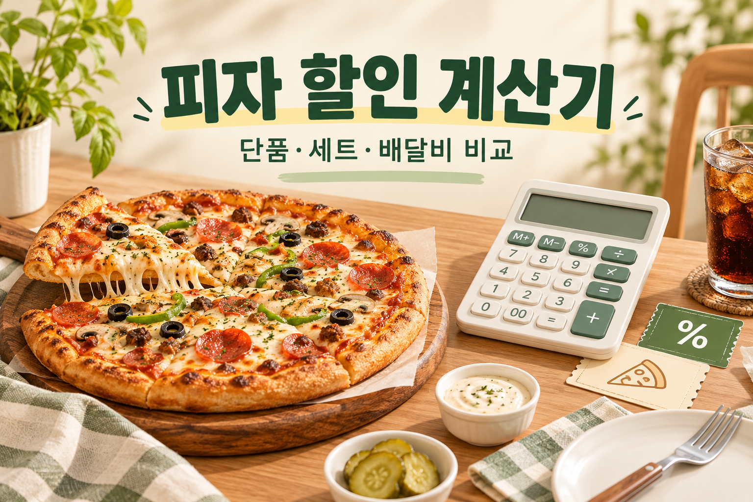 피자 할인·세트 가성비 계산기 - 쿠폰·할인한도·배달비 넣고 실제 결제금액 비교