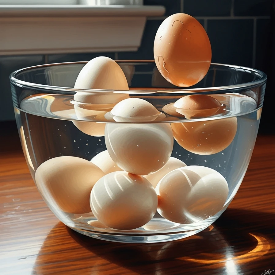 물에 띄운 계란 신선도 확인