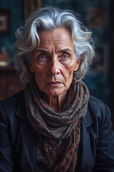 정면을 바라보고 있는 할머니