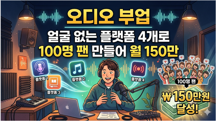 오디오 부업 - 얼굴 없는 플랫폼 4개로 100명 팬 만들어 월 150만
