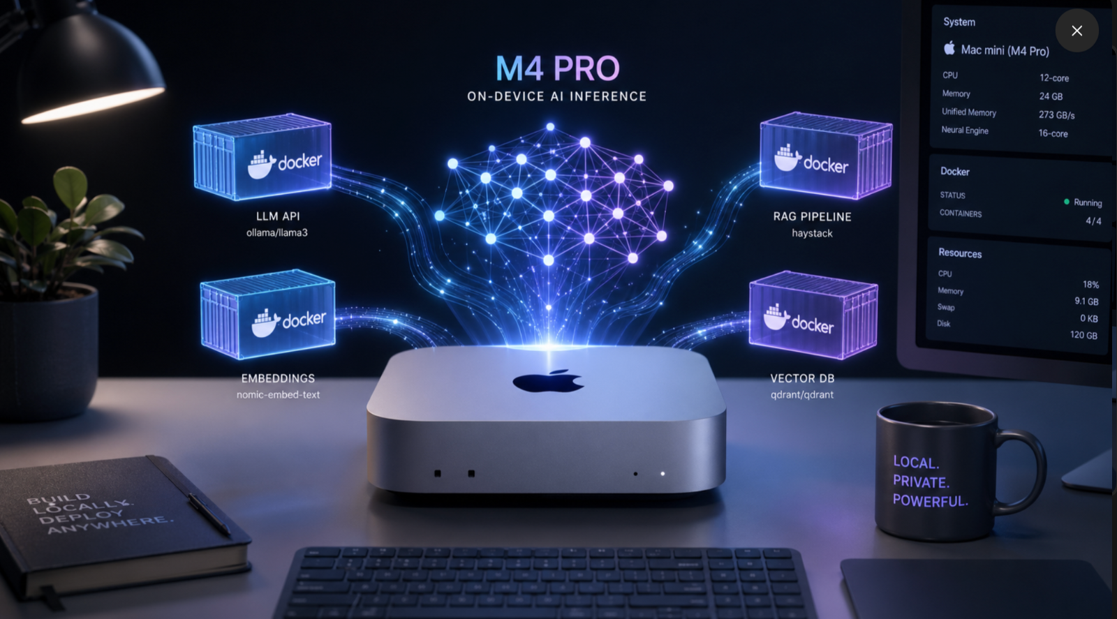 Mac Mini M4 Pro 48GB는 Docker와 Ollama를 결합한 로컬 AI 허브로서 클라우드 없이도 완전한 에이전트 인프라를 제공합니다