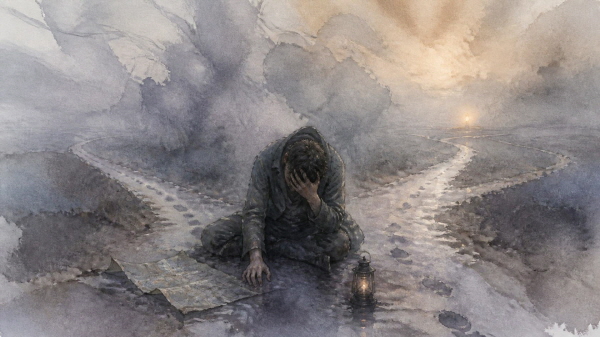 INTP는 이해할 수 없는 현실을 마주할 때, 자신의 가능성이 사라졌다고 느낄 때, 그리고 끝없는 생각 속에서 길을 잃을 때 가장 깊이 무너집니다에 관한 그림입니다