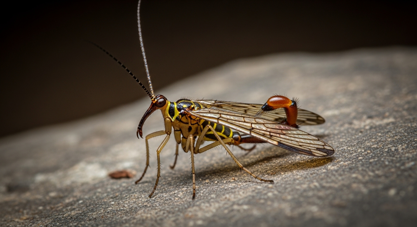 생태계 속에서 전갈파리가 자연스럽게 존재하는 모습