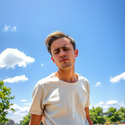 더워서 힘들어하는 땀흘리는 남성