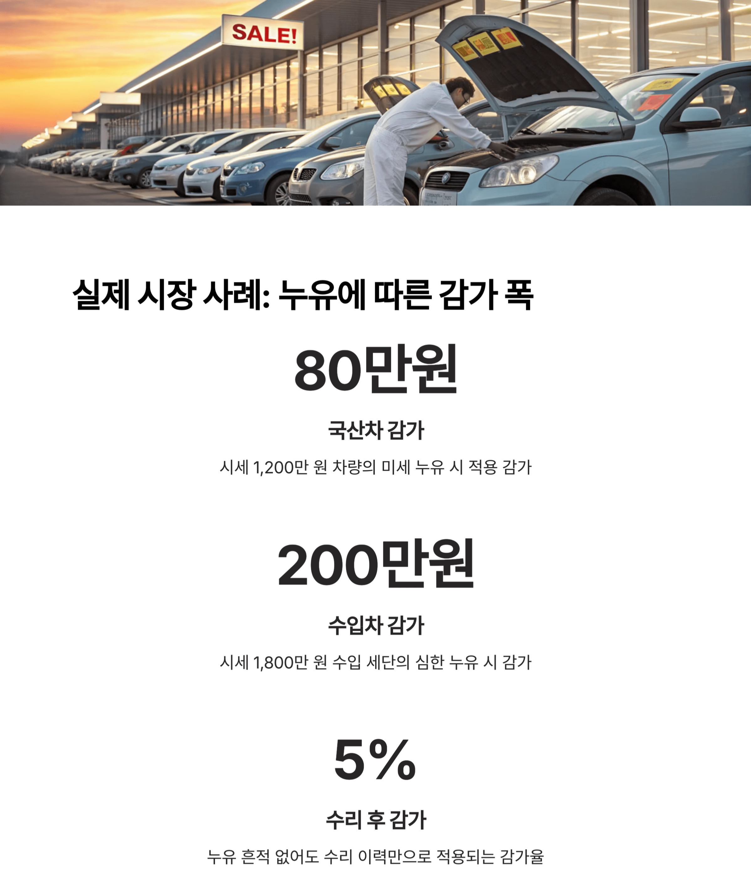 누유 흔적에 따른 시세 감가 폭