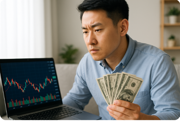 주식으로 자산을 지키려는 남성 투자자