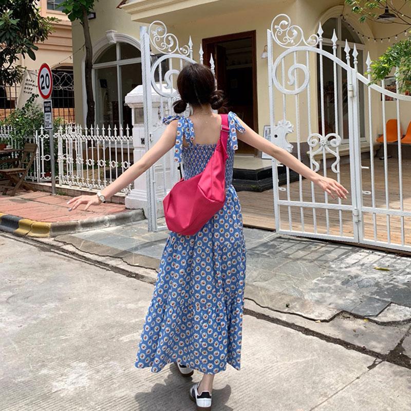 플로랄나트랑 여름 휴양지원피스 스모크 어깨끈 뷔스티에 나시롱원피스 데이트 바캉스 해외여행원피스