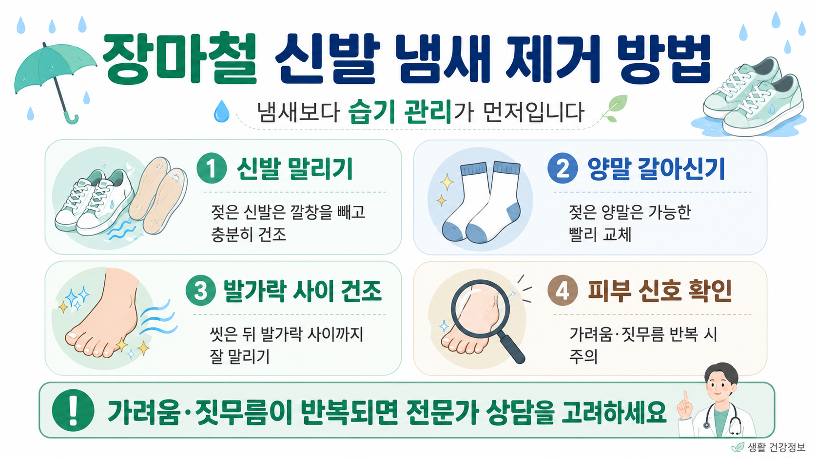 장마철 신발 냄새 나는 이유와 제거 방법, 발 건강까지 보는 관리 기준