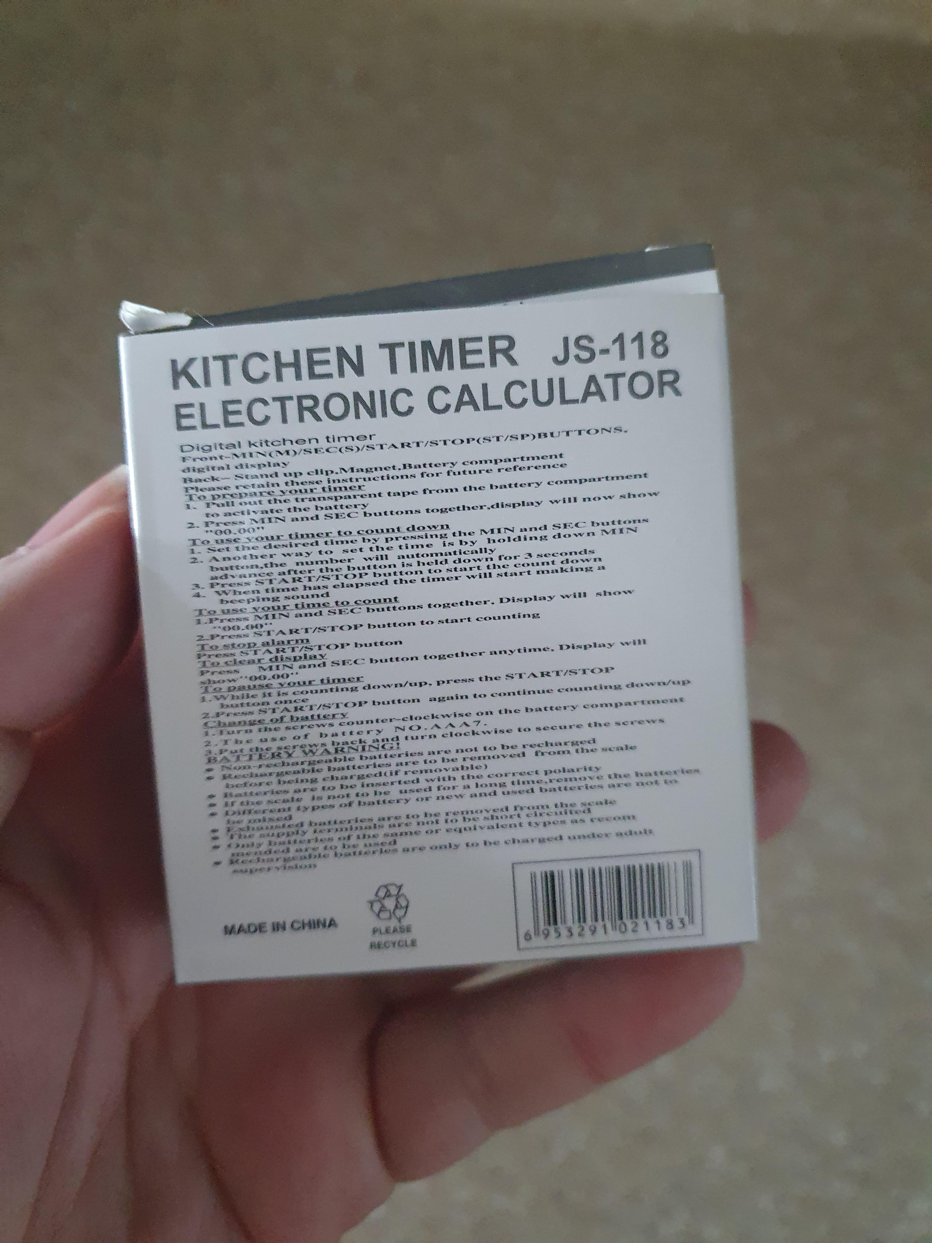 JS-118 KITCHEN TIMER 쿠킹타이머 메뉴얼 영어로 되어있다.