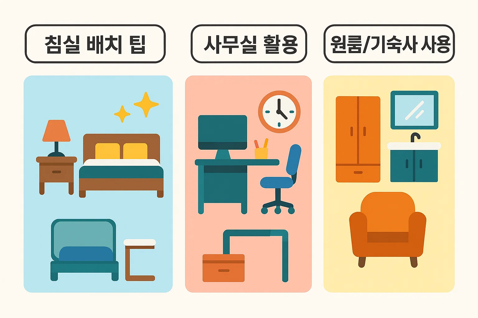 침실, 사무실, 원룸 등 공간별로 효율적인 소형 가습기 배치 및 활용 팁을 시각적으로 정리한 인포그래픽입니다.