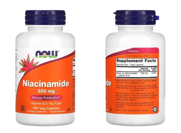 NOW Foods, 나이아신아마이드, 500mg, 베지 캡슐 100정