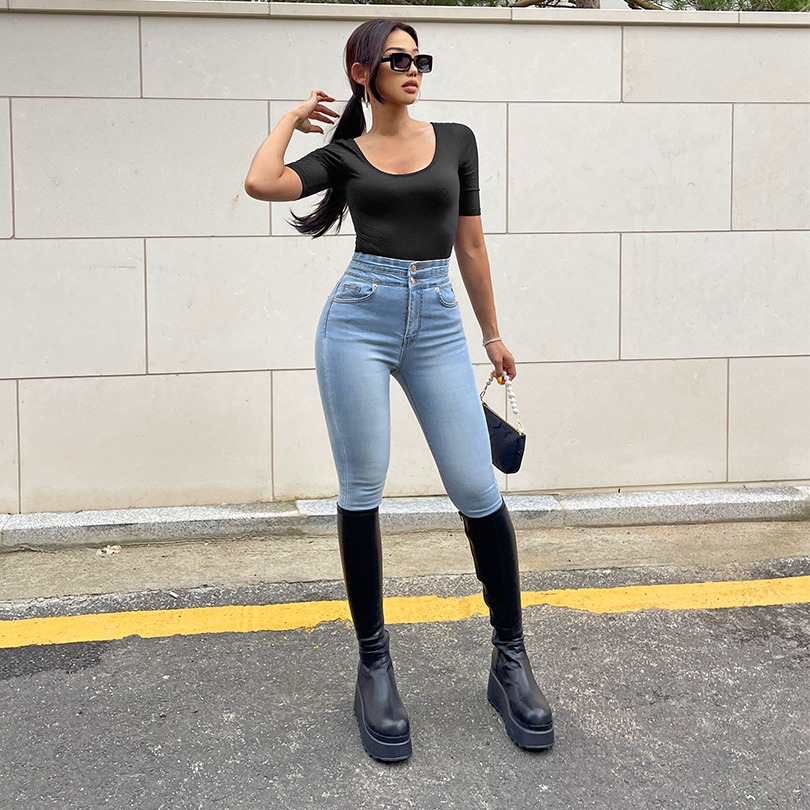 하이웨스트 데님 기모 여자 스키니진 여성 청바지 연청바지 진청바지 블랙진 밴딩