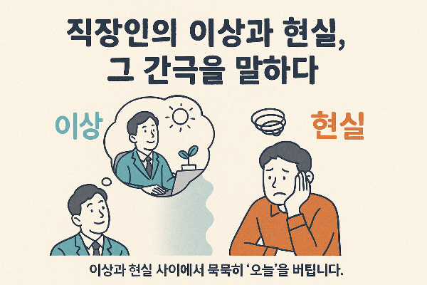 직장인의 이상과 현실, 감성적인 대비 일러스트