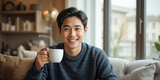 대장내시경 후 식사 맑은 국을 마시는 장면
