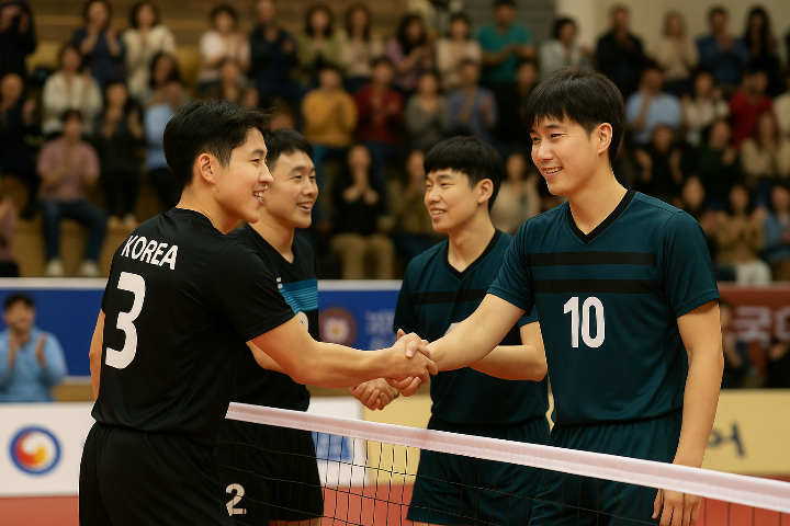 세팍타크로 경기 후 서로 악수하며 격려하는 선수들의 모습