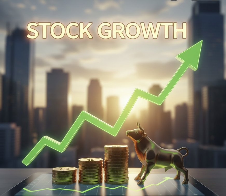 미국빌딩배경에 주식이 상승하는 그래프이미지