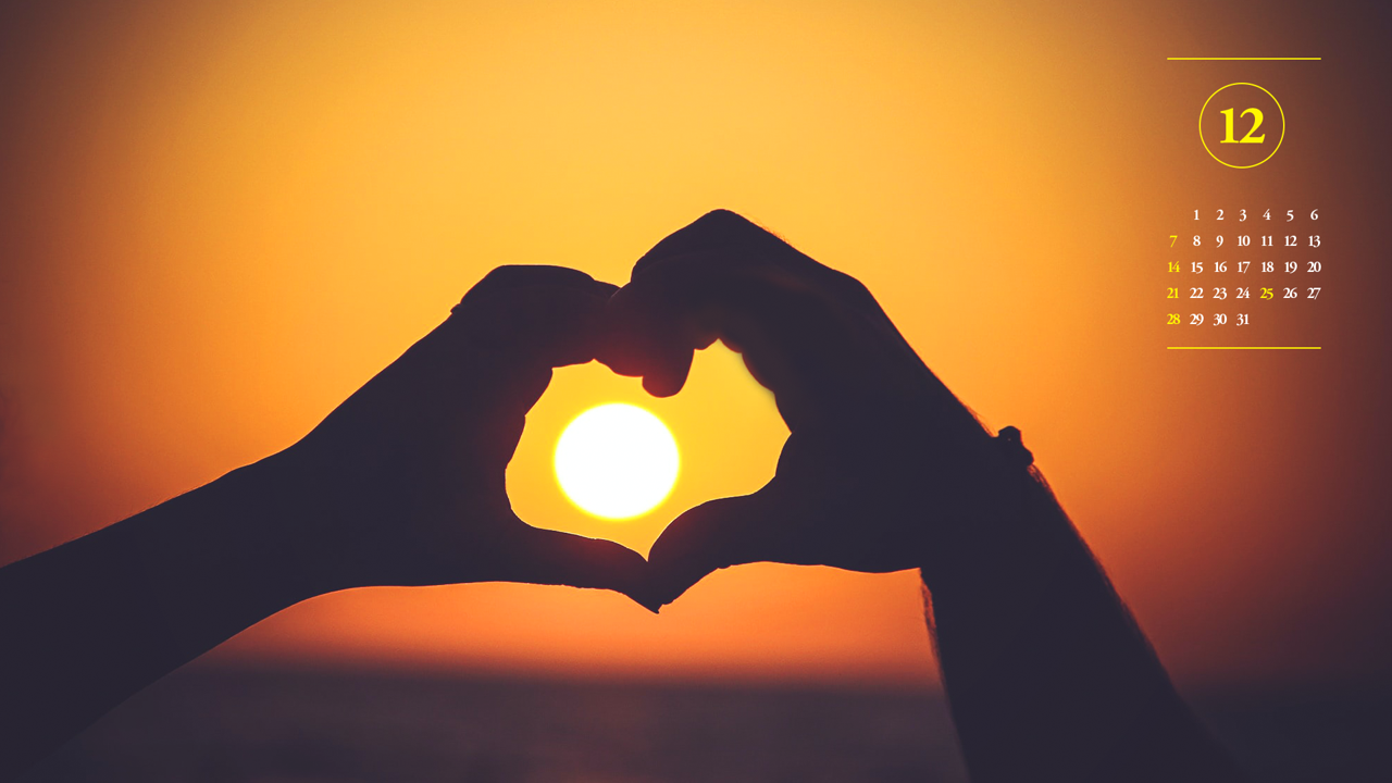 09 일출과 손 하트 A - 2025년12월 노트북배경화면