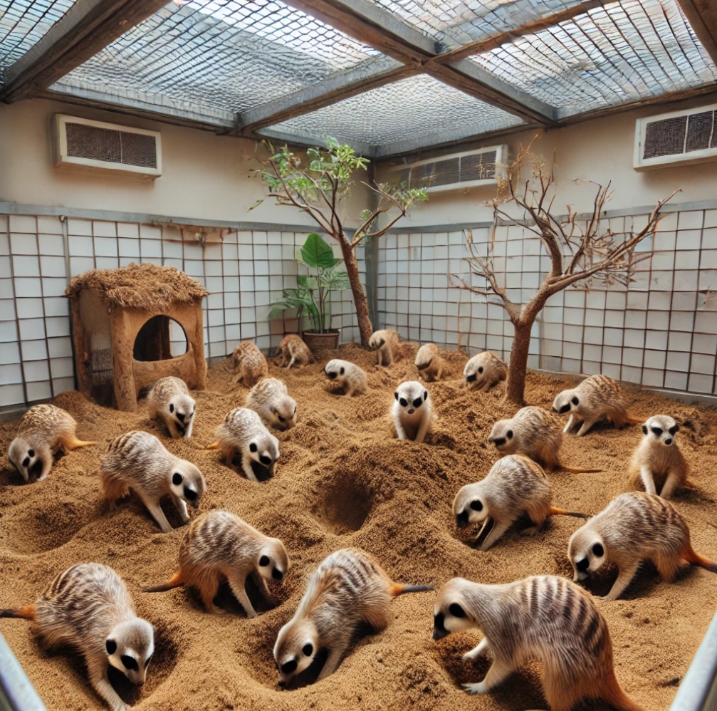 미어캣들이 굴을 파고 있는 모습